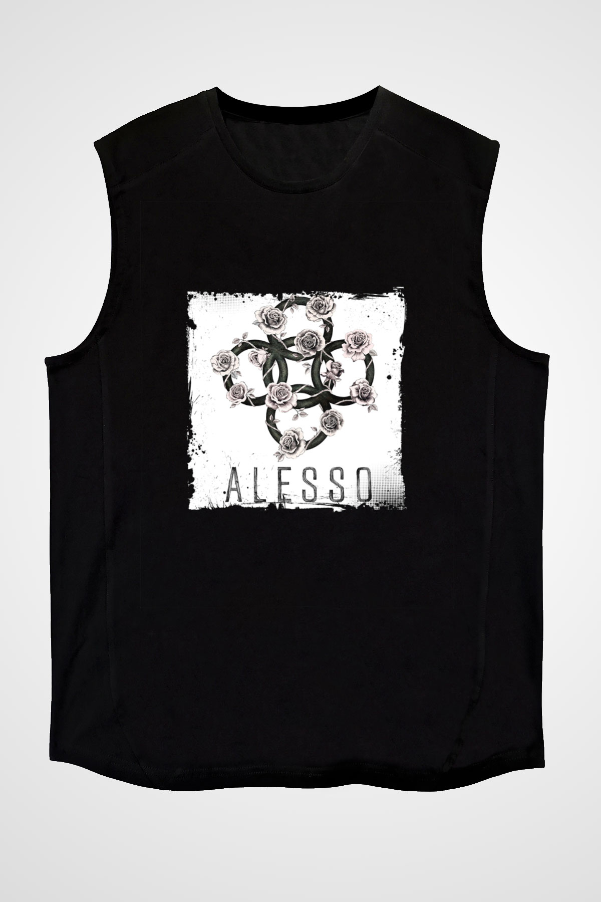Alesso Baskılı Unisex Siyah Kolsuz Tişört