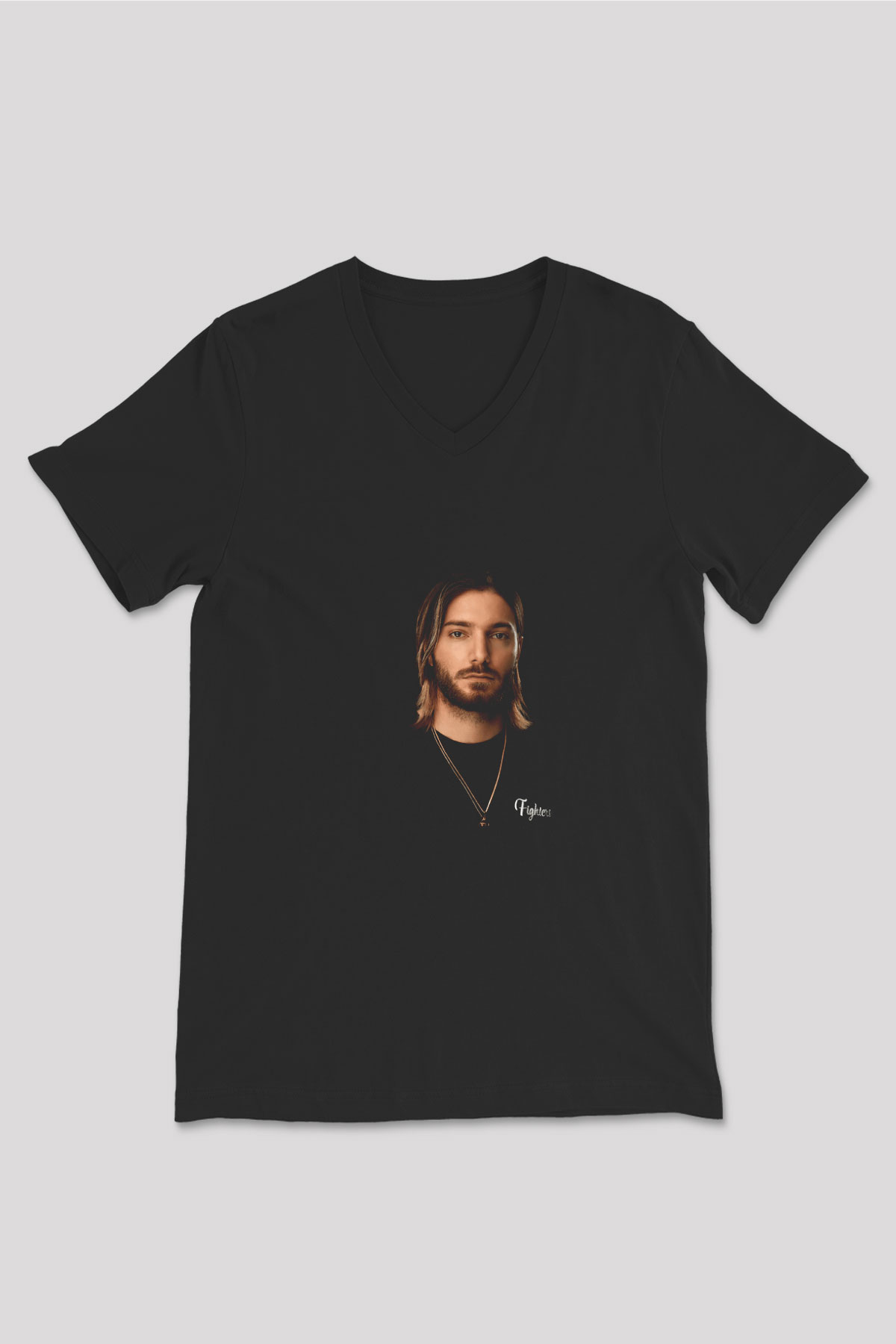 Alesso Baskılı Unisex Siyah V Yaka Tişört