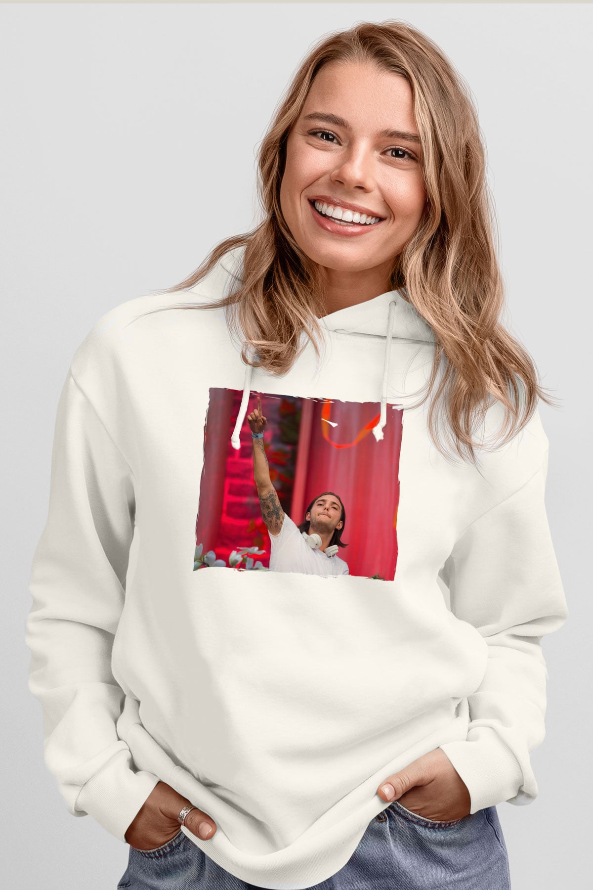 Alesso Beyaz Unisex Kapüşonlu Sweatshirt