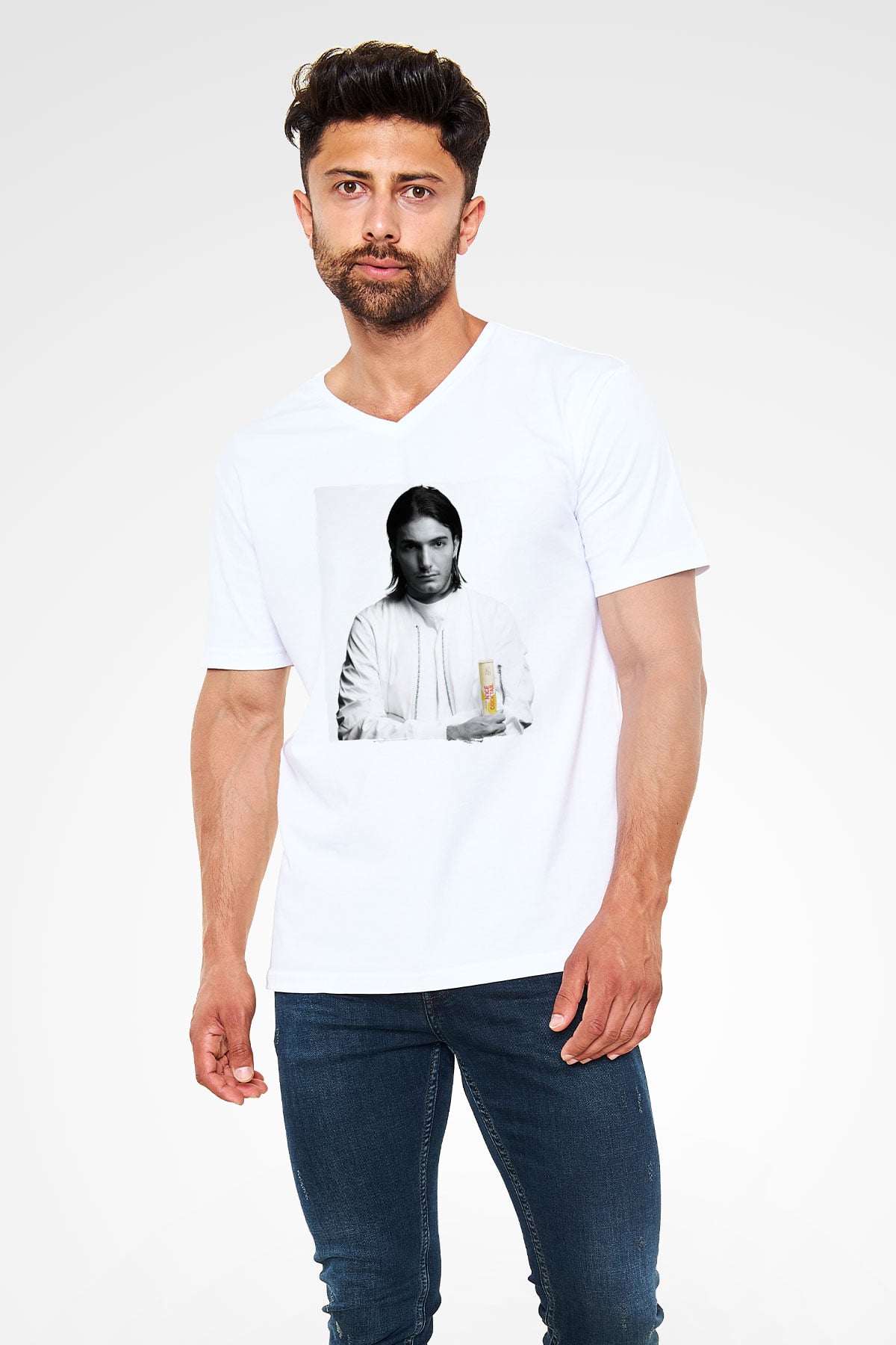 Alesso Beyaz Unisex V Yaka Tişört