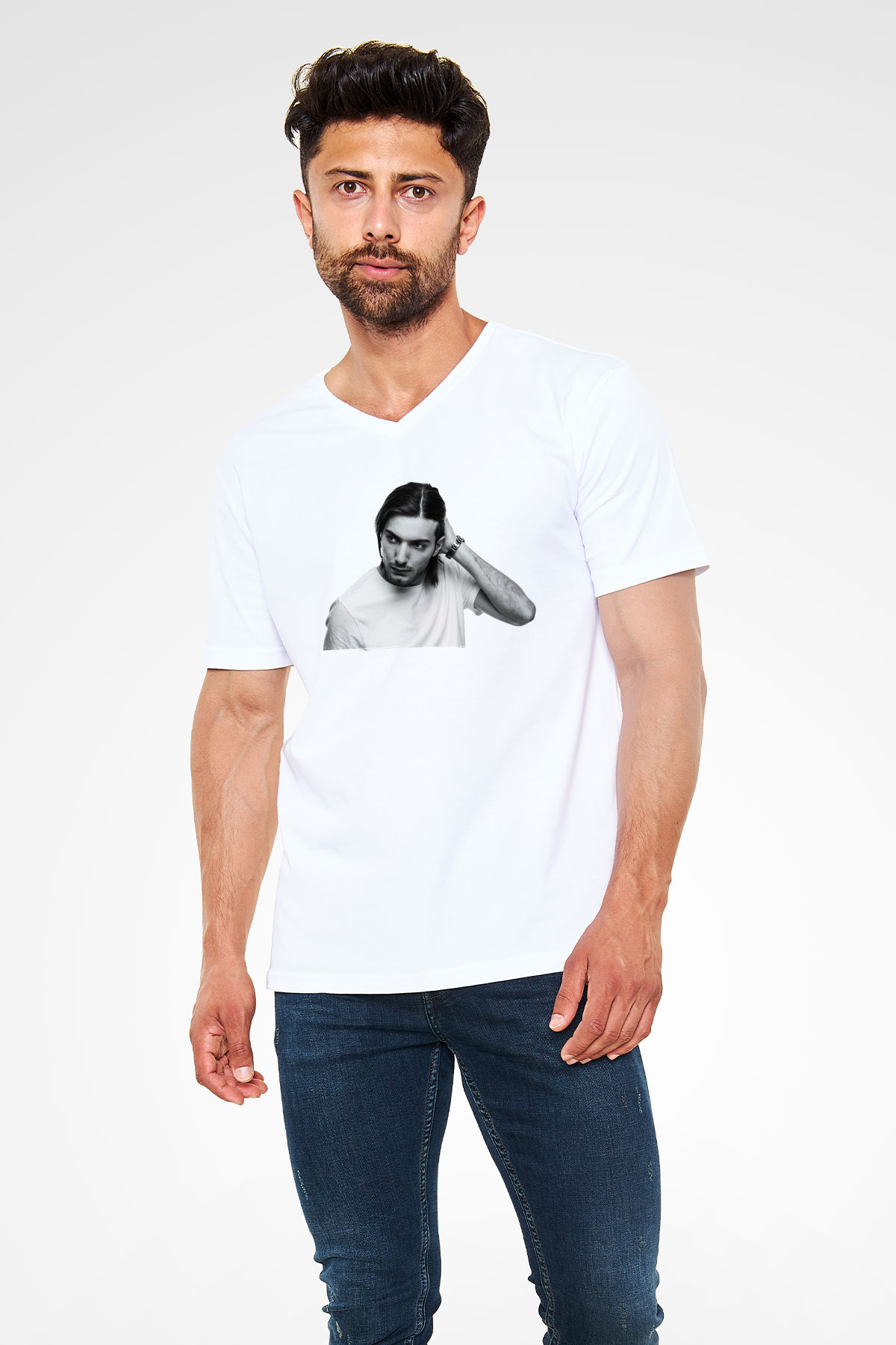 Alesso Beyaz Unisex V Yaka Tişört
