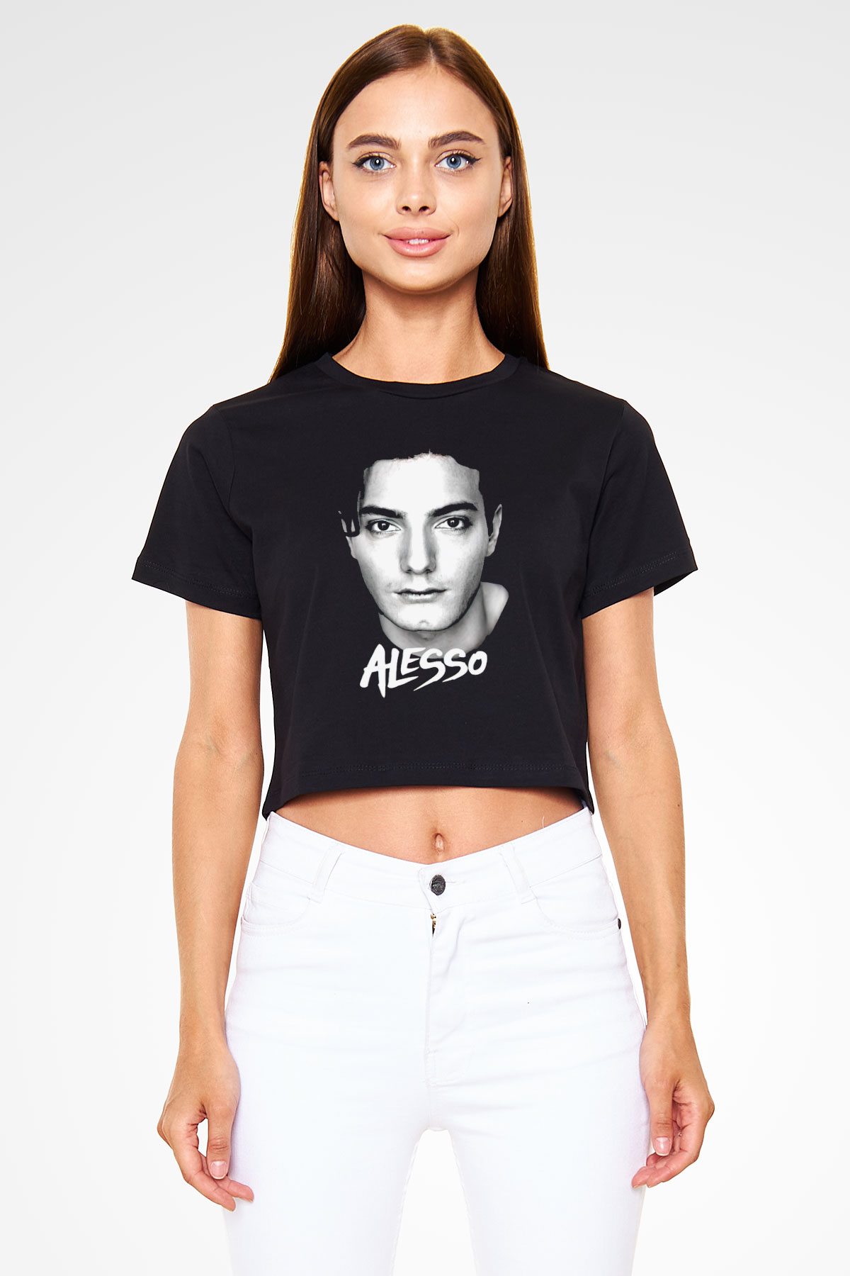 Alesso Siyah  Crop Top Tişört