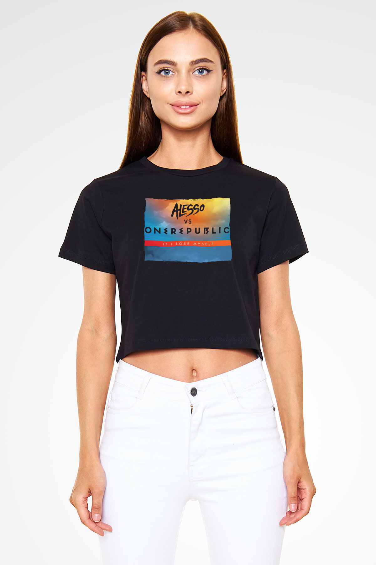Alesso Siyah  Crop Top Tişört