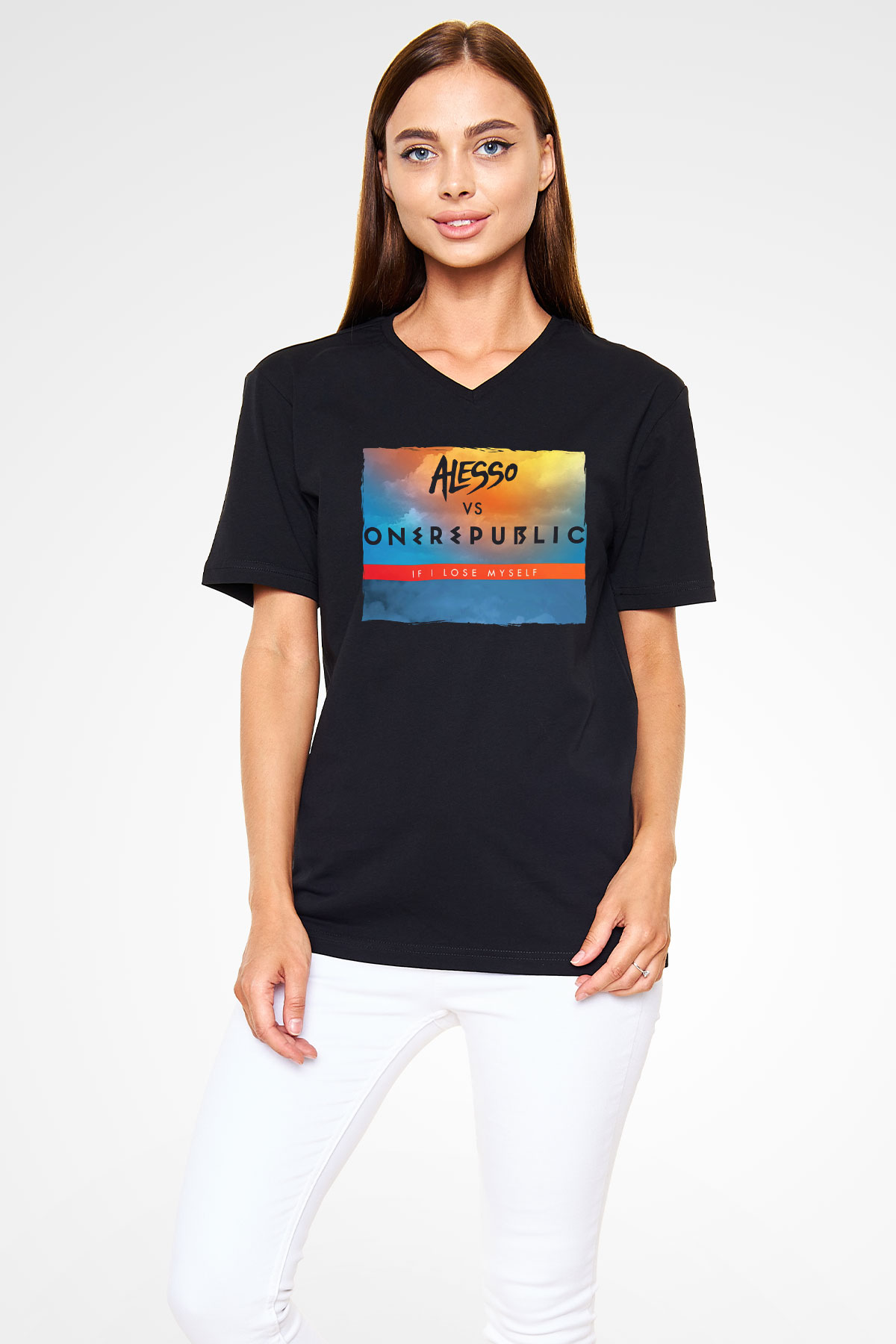 Alesso Siyah Unisex V Yaka Tişört