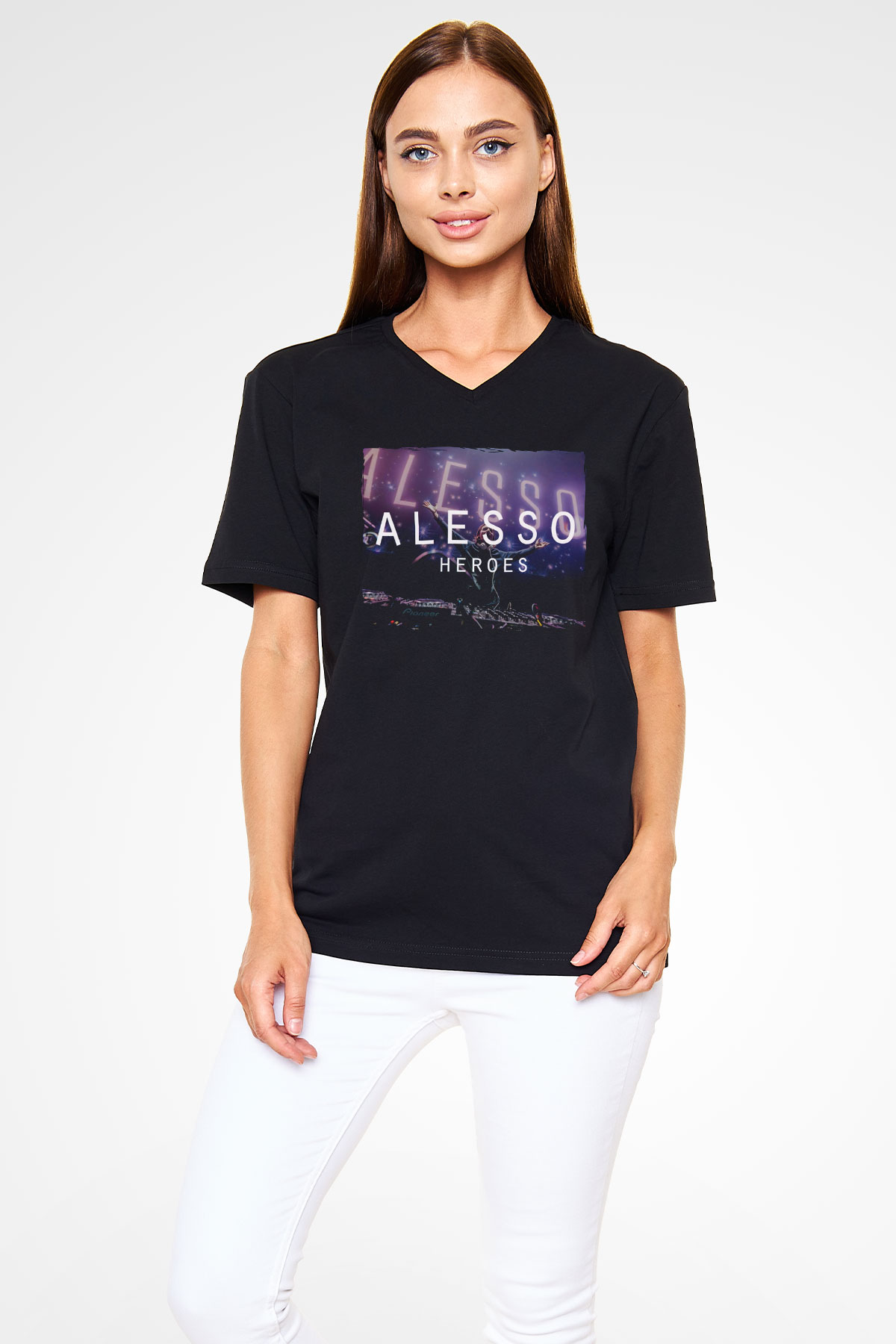 Alesso Siyah Unisex V Yaka Tişört