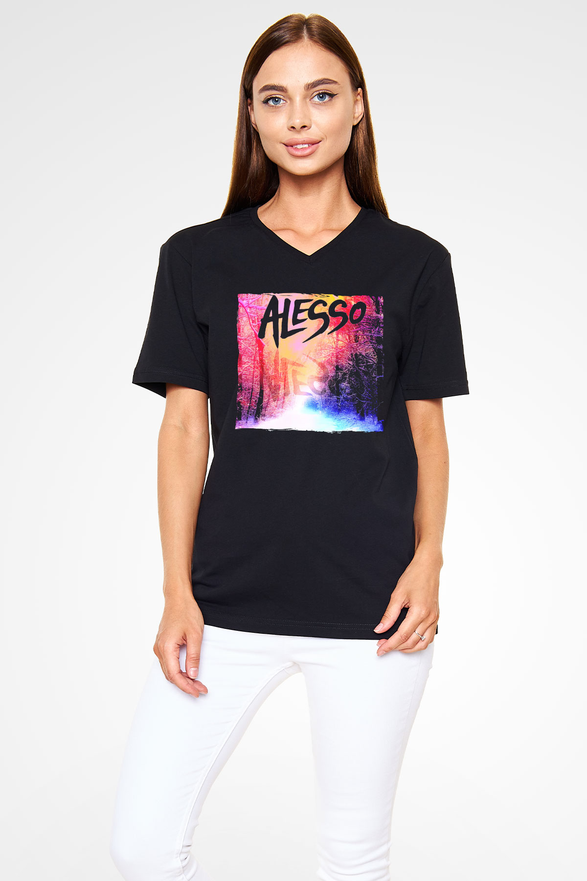 Alesso Siyah Unisex V Yaka Tişört