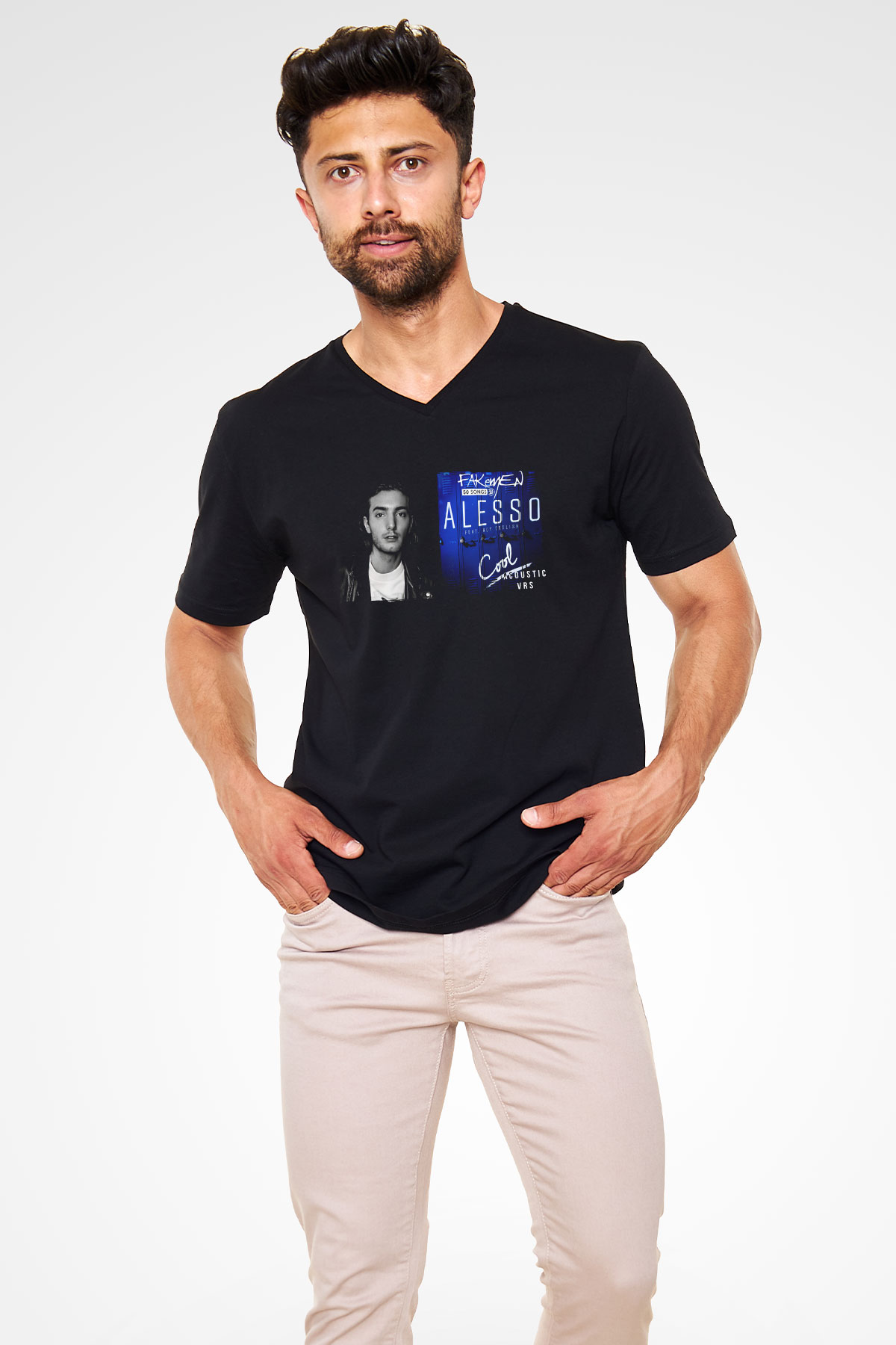 Alesso Siyah Unisex V Yaka Tişört