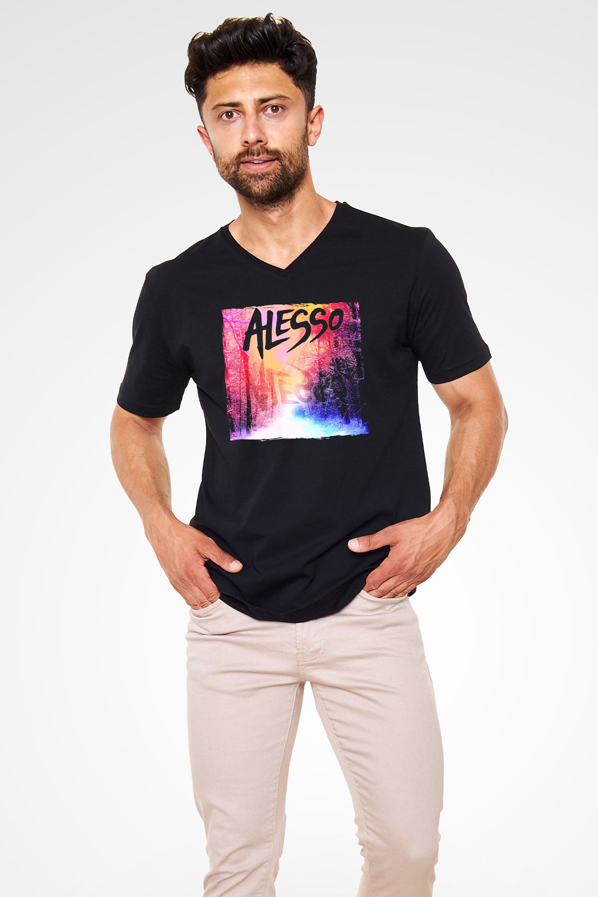 Alesso Siyah Unisex V Yaka Tişört