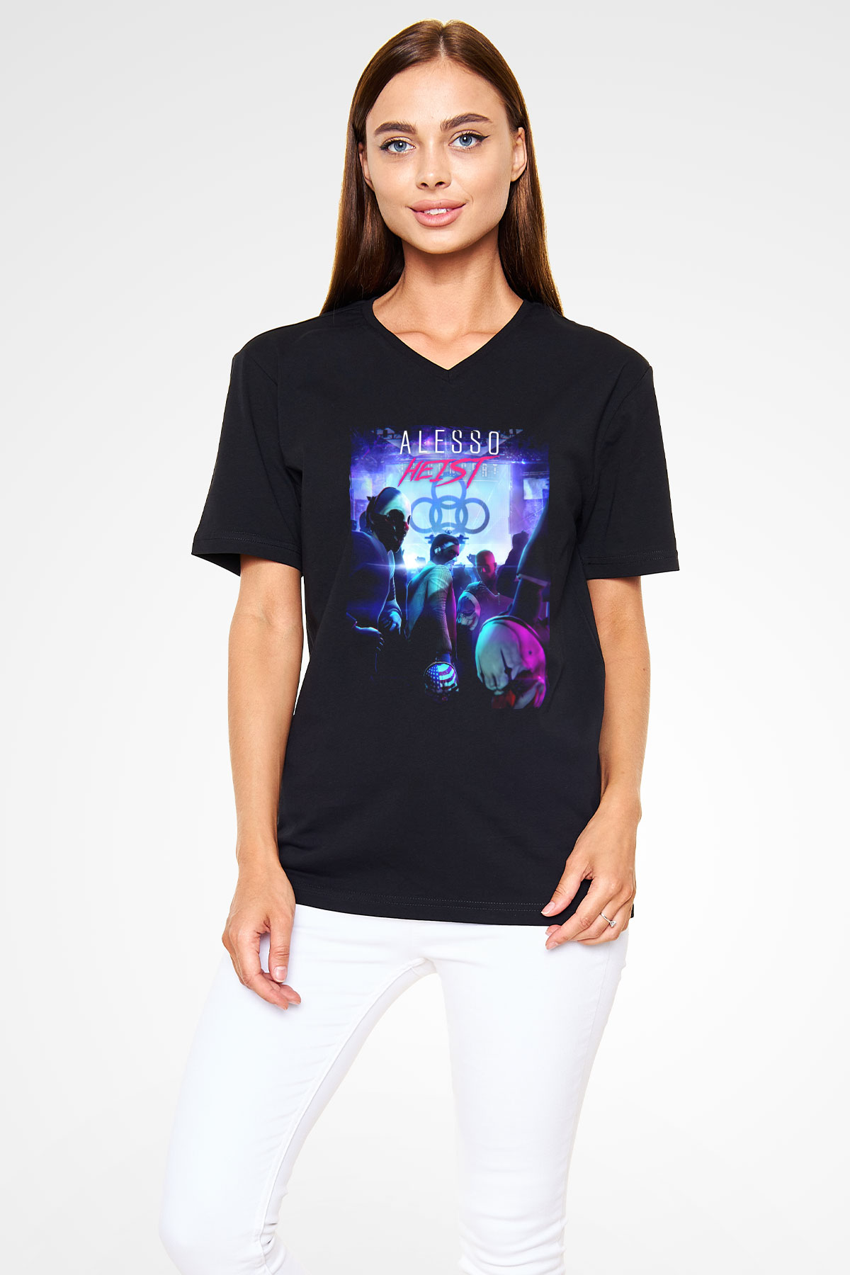 Alesso Siyah Unisex V Yaka Tişört
