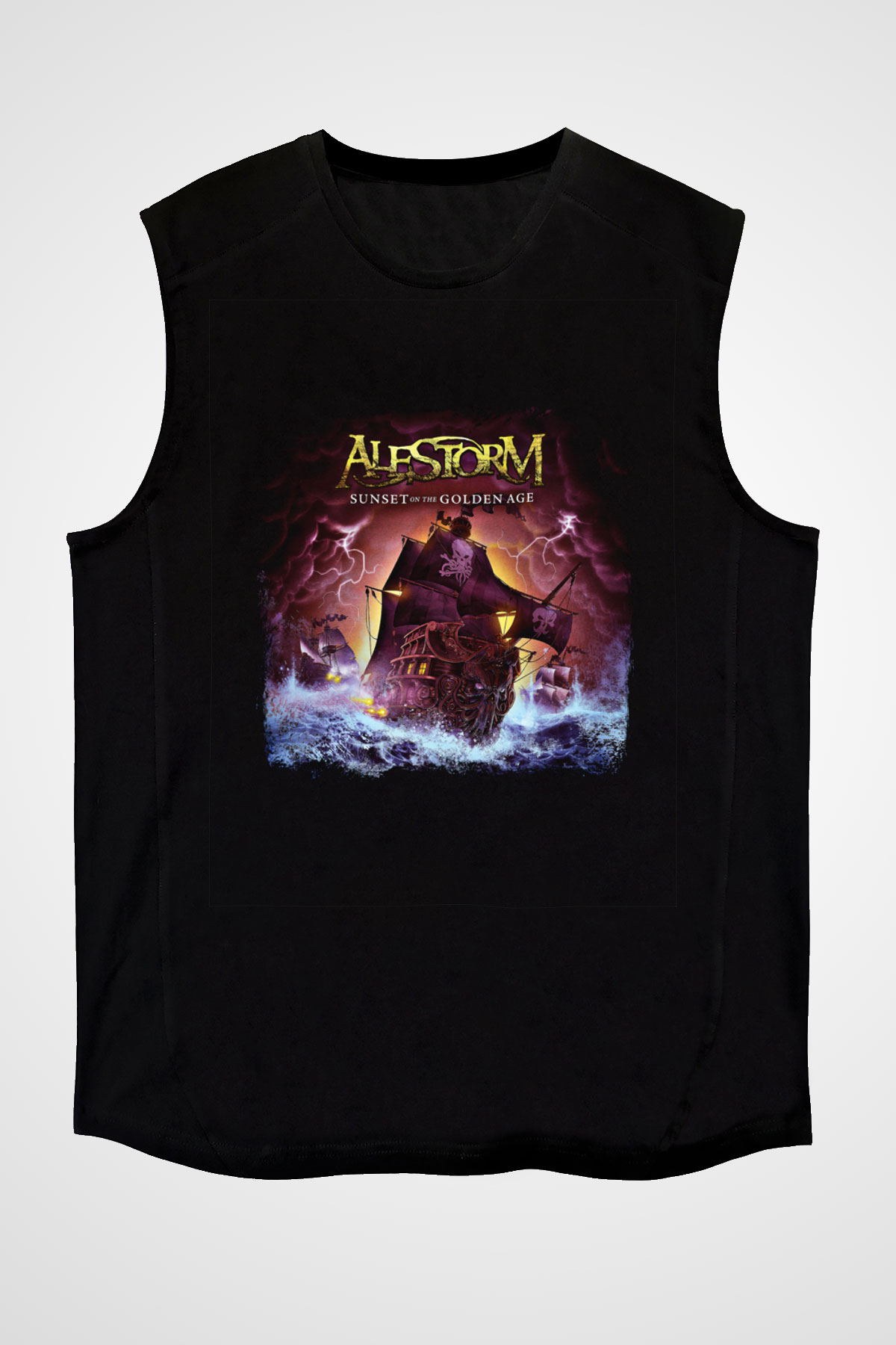Alestorm Baskılı Unisex Siyah Kolsuz Tişört