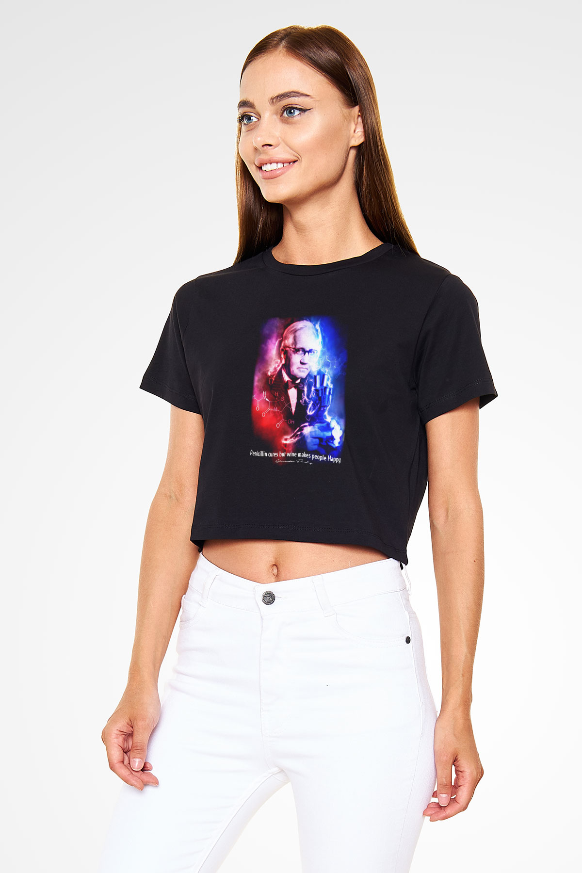 Alexander Fleming Baskılı Crop Top Kadın Tİşört - Tshirt