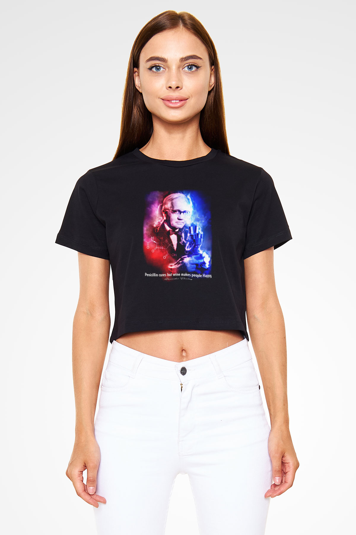 Alexander Fleming Baskılı Crop Top Kadın Tİşört - Tshirt