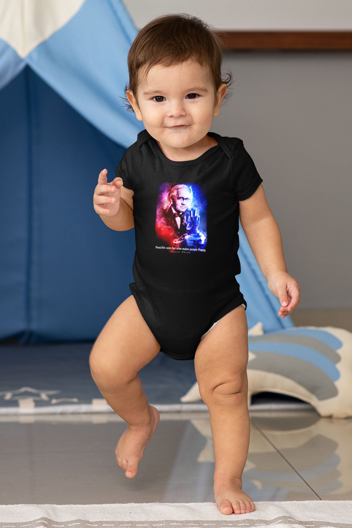 Alexander Fleming Baskılı Unisex  Siyah Bebek Body - Zıbın