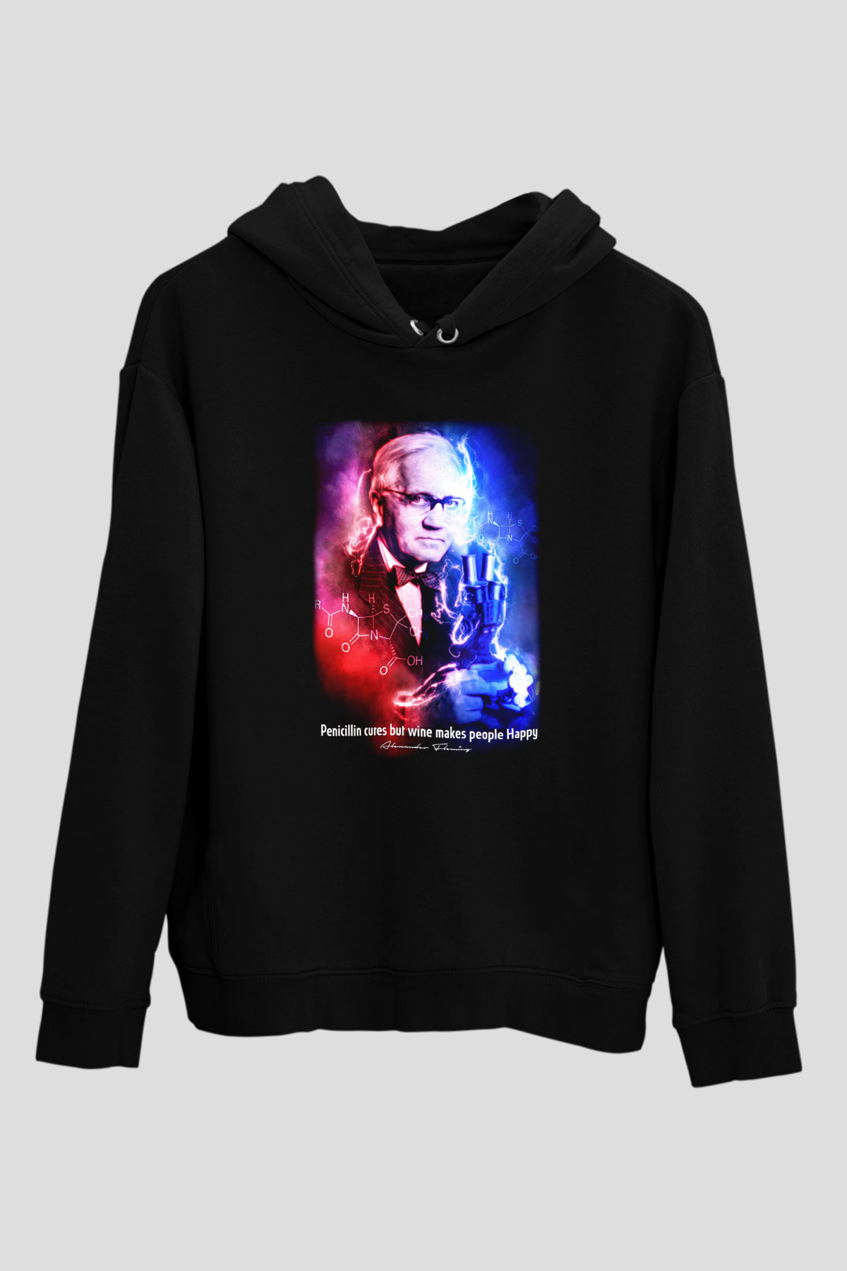 Alexander Fleming Baskılı Unisex Siyah Hoodie