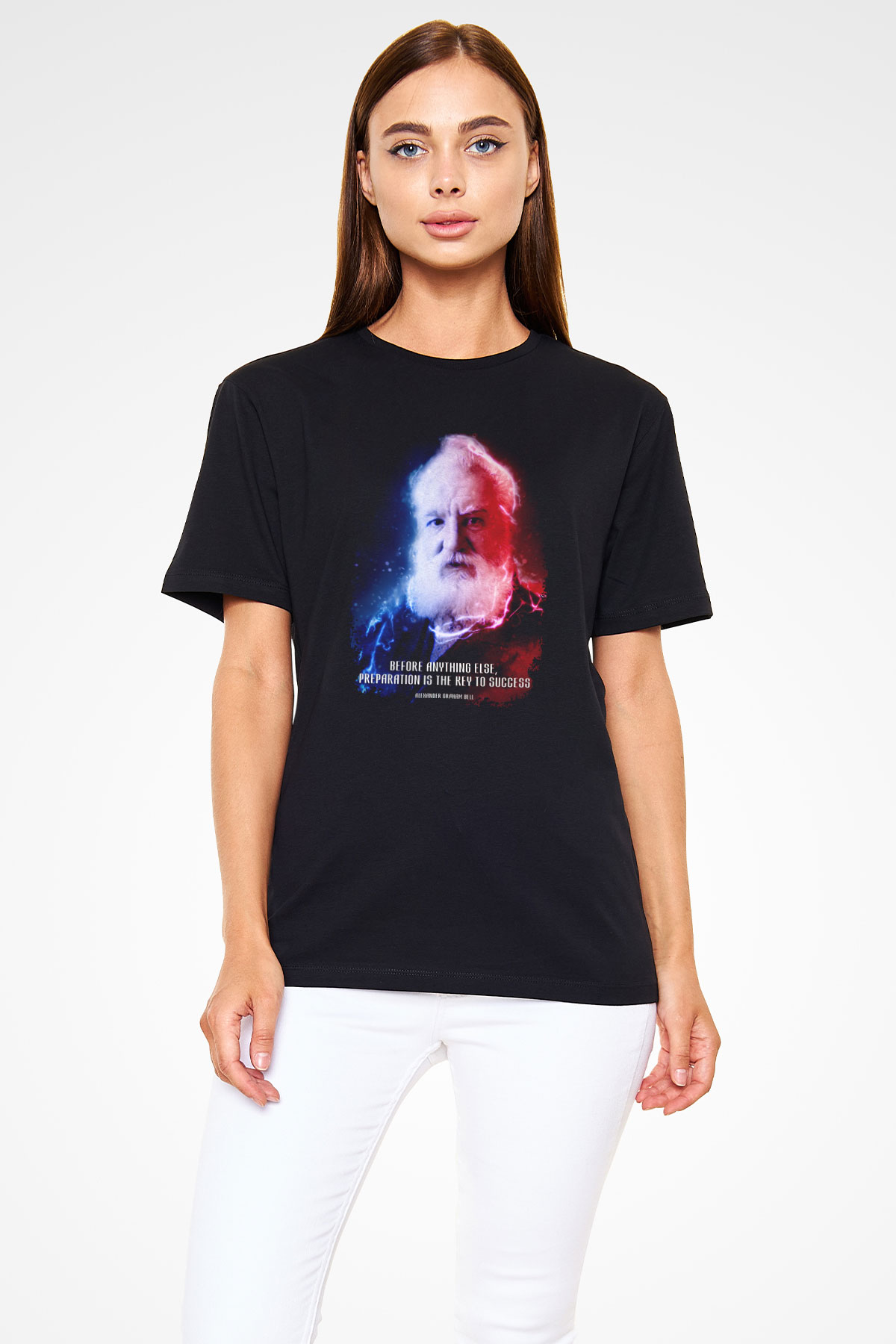Alexander Graham Bell Alıntı Renkli Baskılı Unisex Siyah Tişört - Tshirt