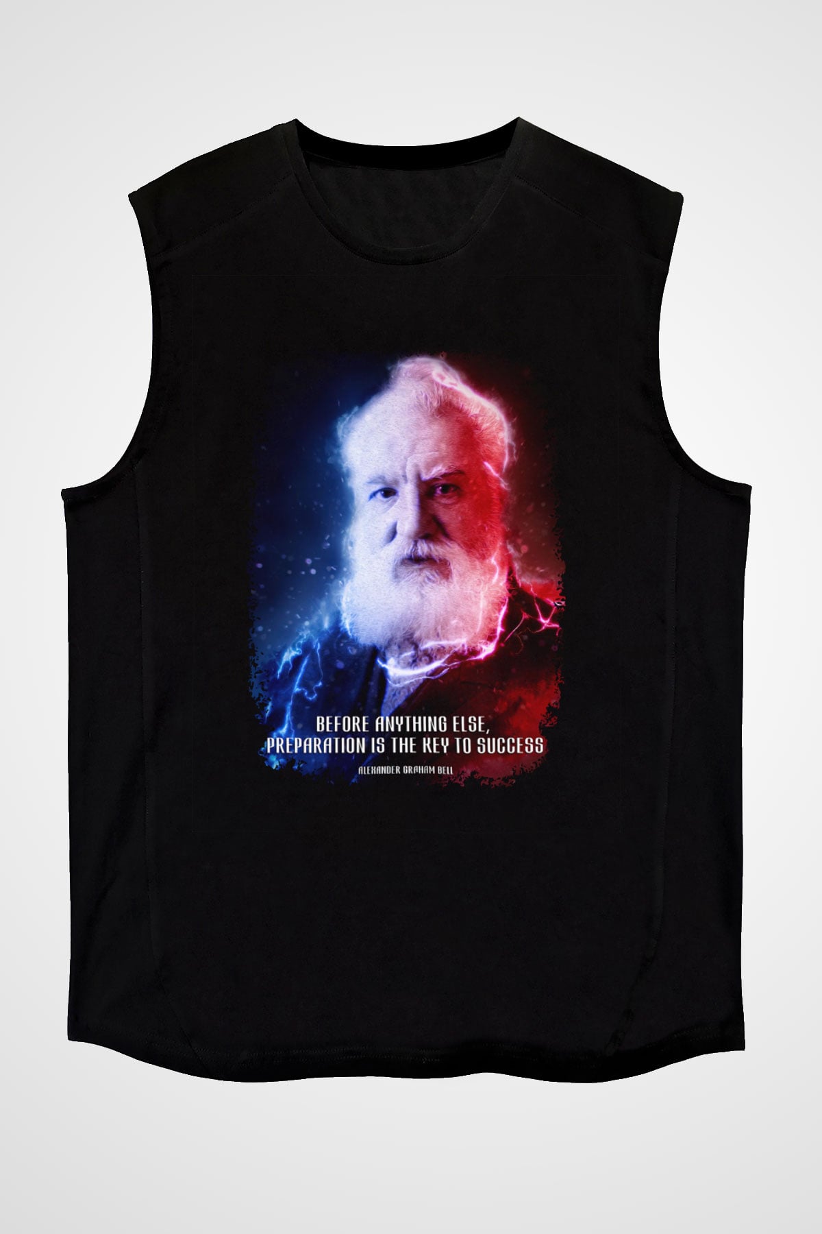 Alexander Graham Bell Alıntı Renkli Baskılı Unisex Kolsuz Siyah Tişört - Tshirt