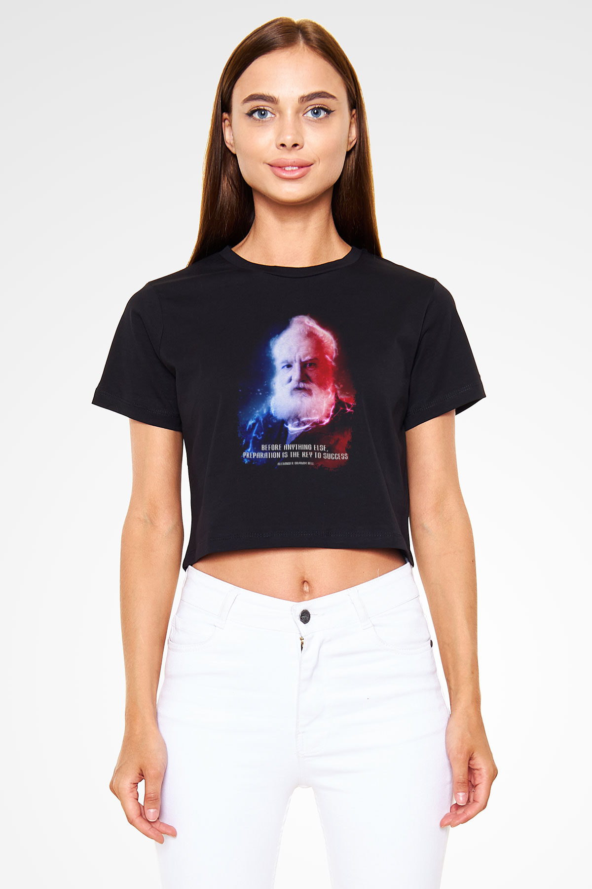 Alexander Graham Bell Alıntı Renkli Baskılı Crop Top Kadın Tİşört - Tshirt