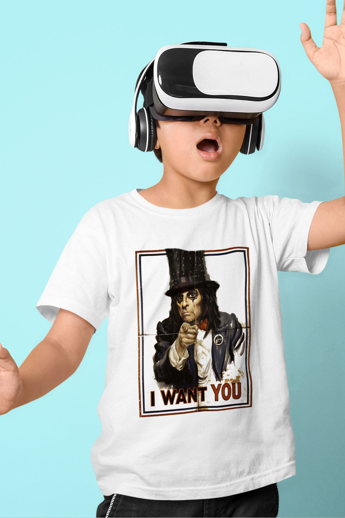 Alice Cooper Baskılı Beyaz Unisex Çocuk Tişört