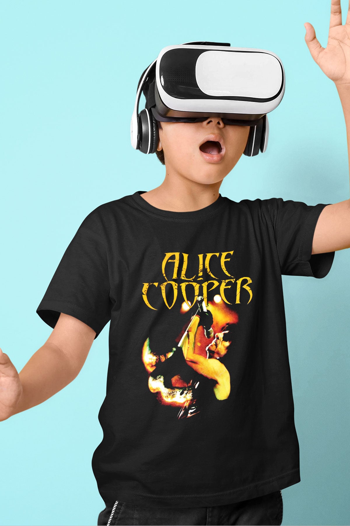 Alice Cooper Baskılı Siyah Unisex Çocuk Tişört