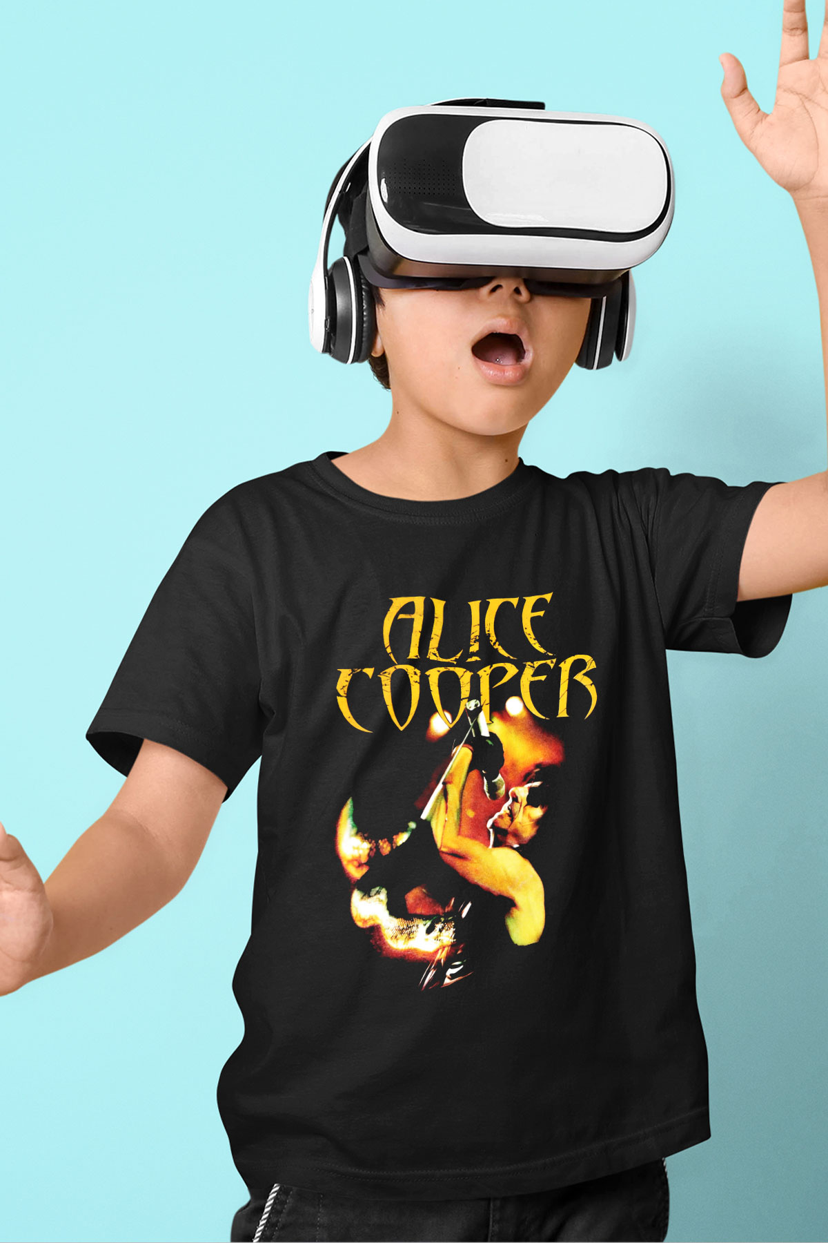Alice Cooper Baskılı Siyah Unisex Çocuk Tişört