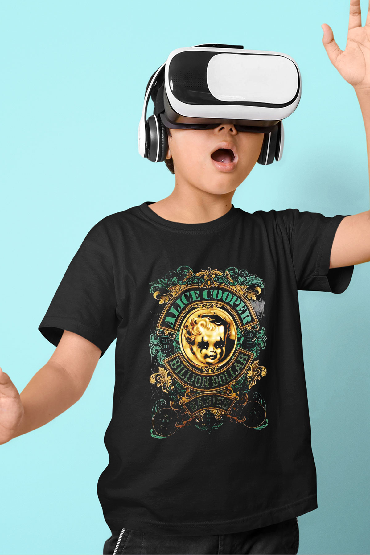 Alice Cooper Baskılı Siyah Unisex Çocuk Tişört