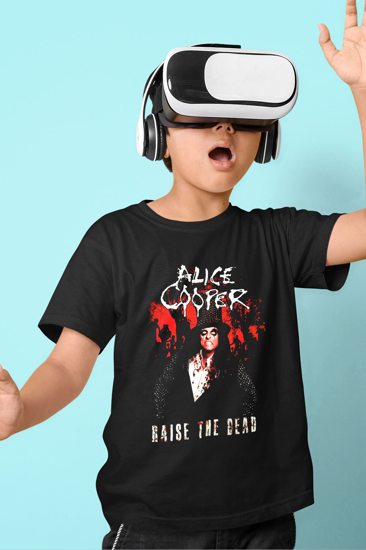 Alice Cooper Baskılı Siyah Unisex Çocuk Tişört