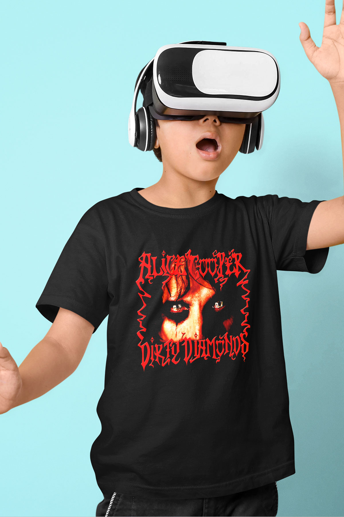 Alice Cooper Baskılı Siyah Unisex Çocuk Tişört