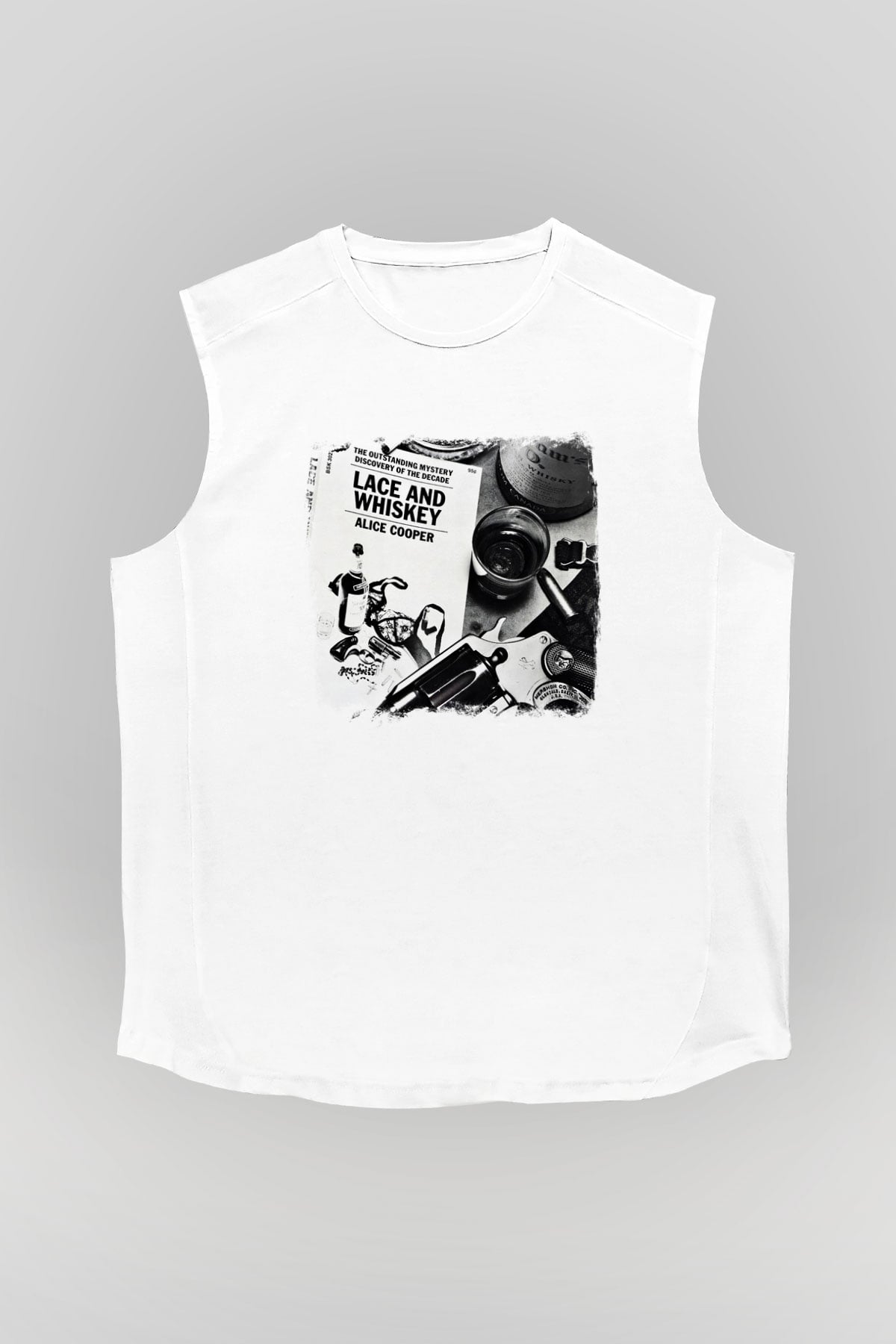 Alice Cooper Baskılı Unisex Beyaz Kolsuz Tişört