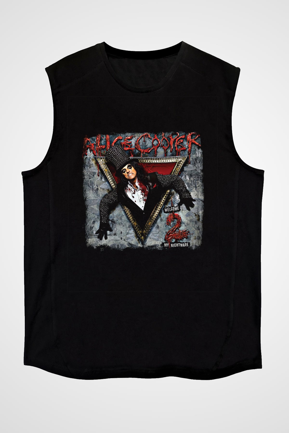 Alice Cooper Baskılı Unisex Siyah Kolsuz Tişört