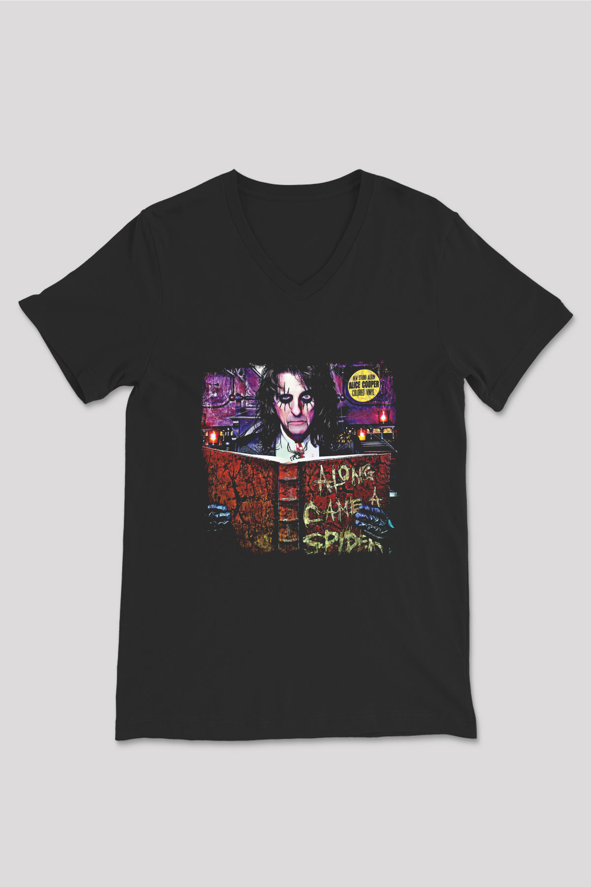 Alice Cooper Baskılı Unisex Siyah V Yaka Tişört