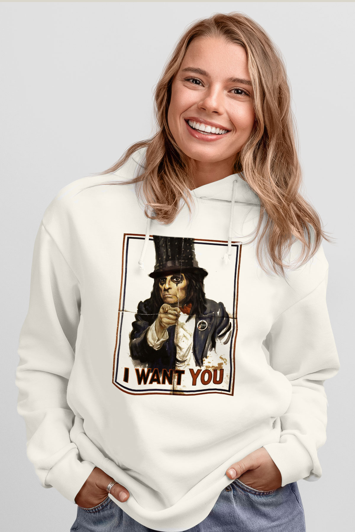 Alice Cooper Beyaz Unisex Kapşonlu Sweatshirt