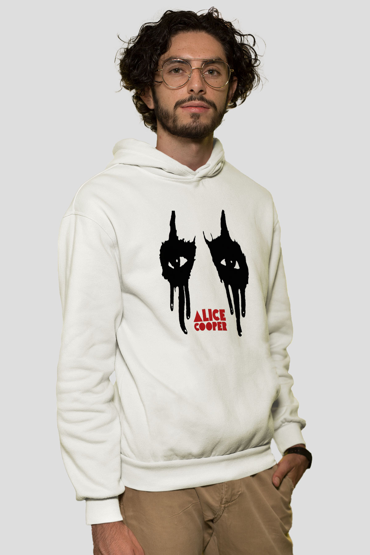Alice Cooper Beyaz Unisex Kapşonlu Sweatshirt