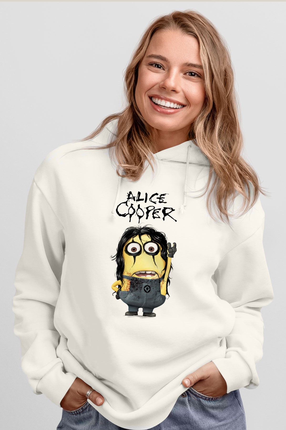 Alice Cooper Beyaz Unisex Kapşonlu Sweatshirt