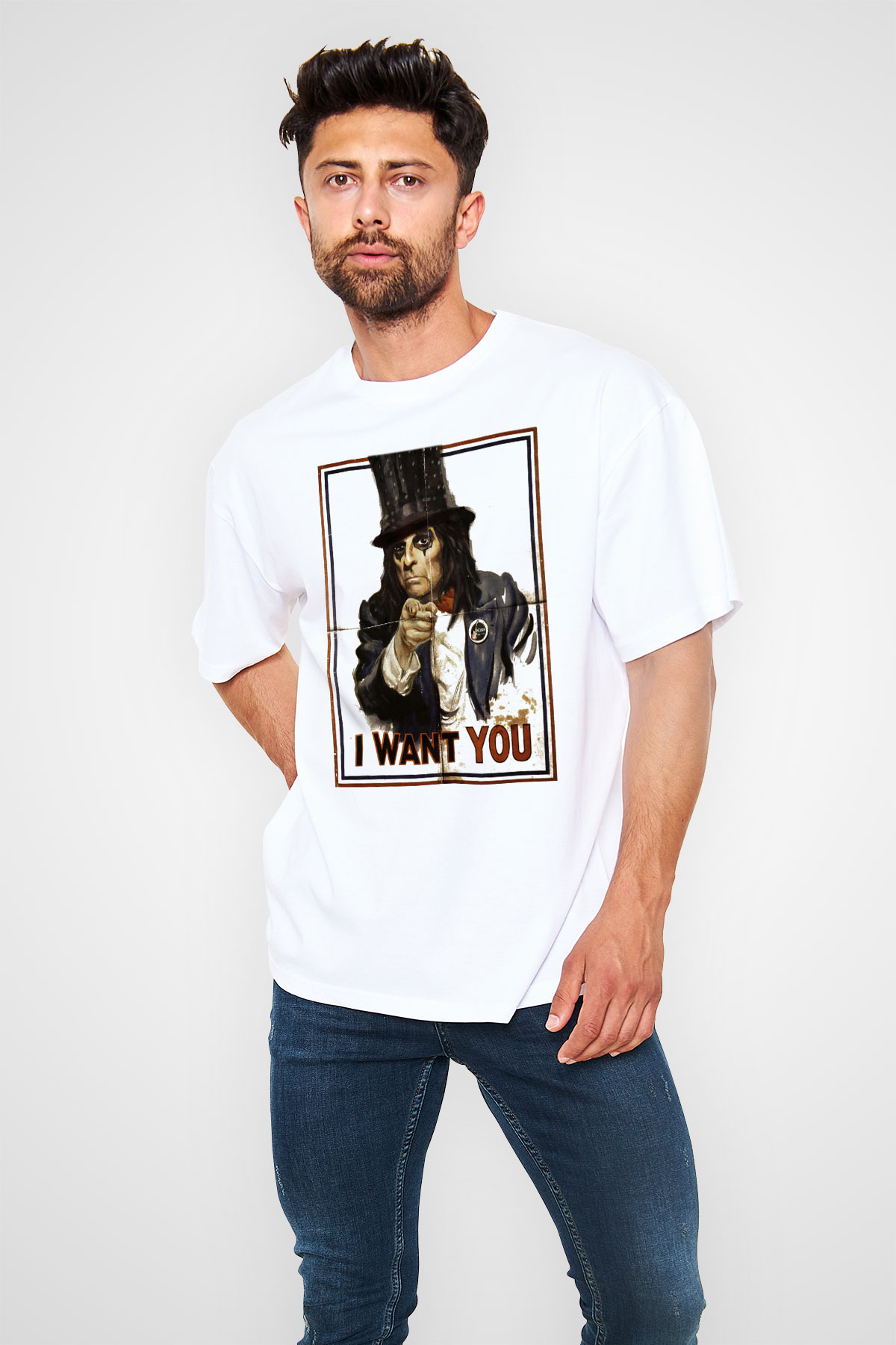 Alice Cooper Beyaz Unisex Oversize Tişört T-Shirt