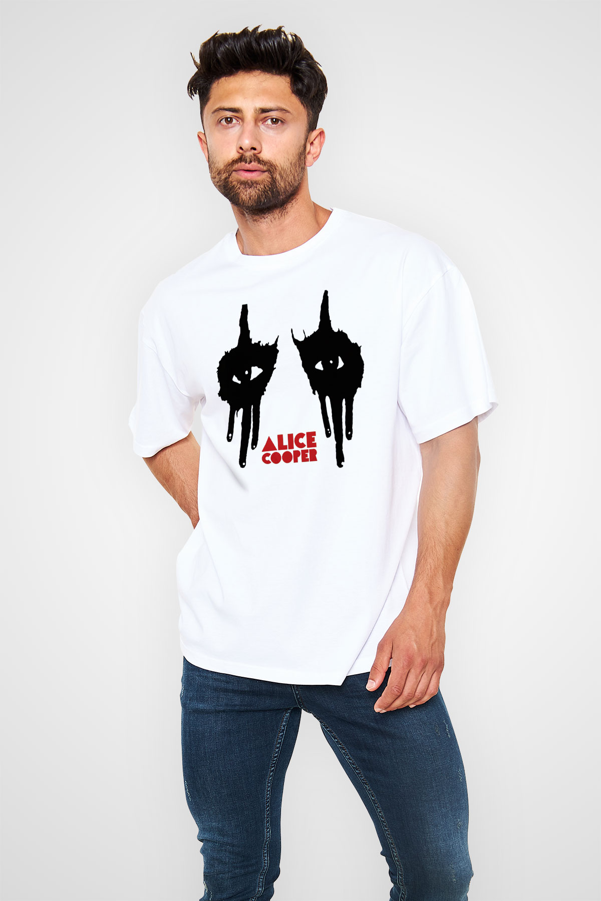 Alice Cooper Beyaz Unisex Oversize Tişört T-Shirt