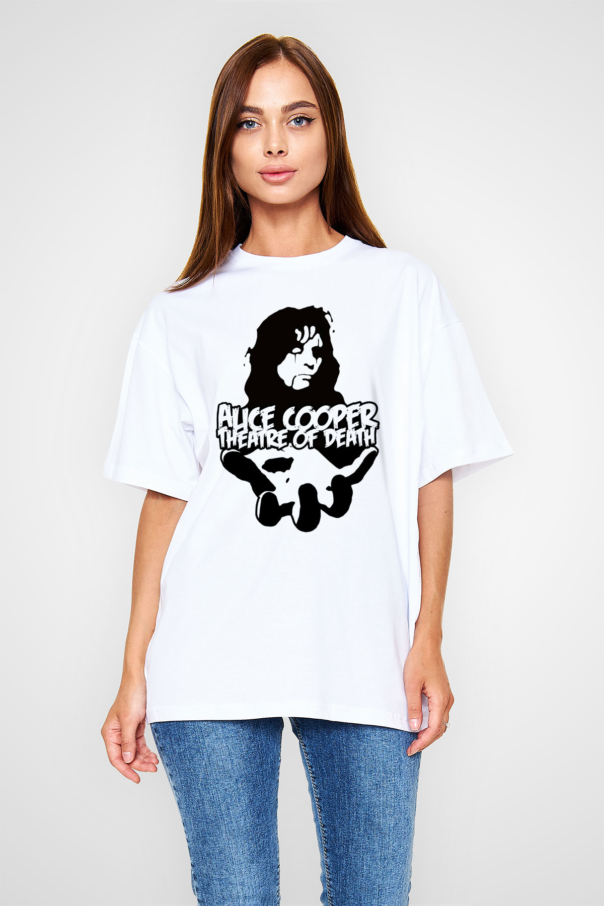Alice Cooper Beyaz Unisex Oversize Tişört T-Shirt