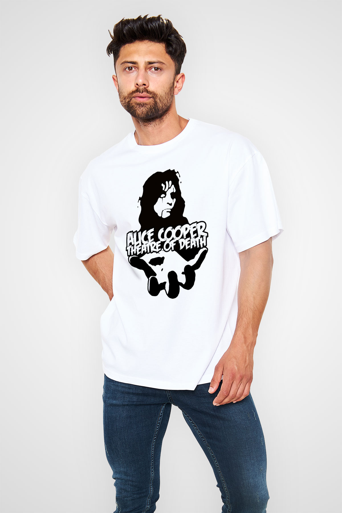 Alice Cooper Beyaz Unisex Oversize Tişört T-Shirt