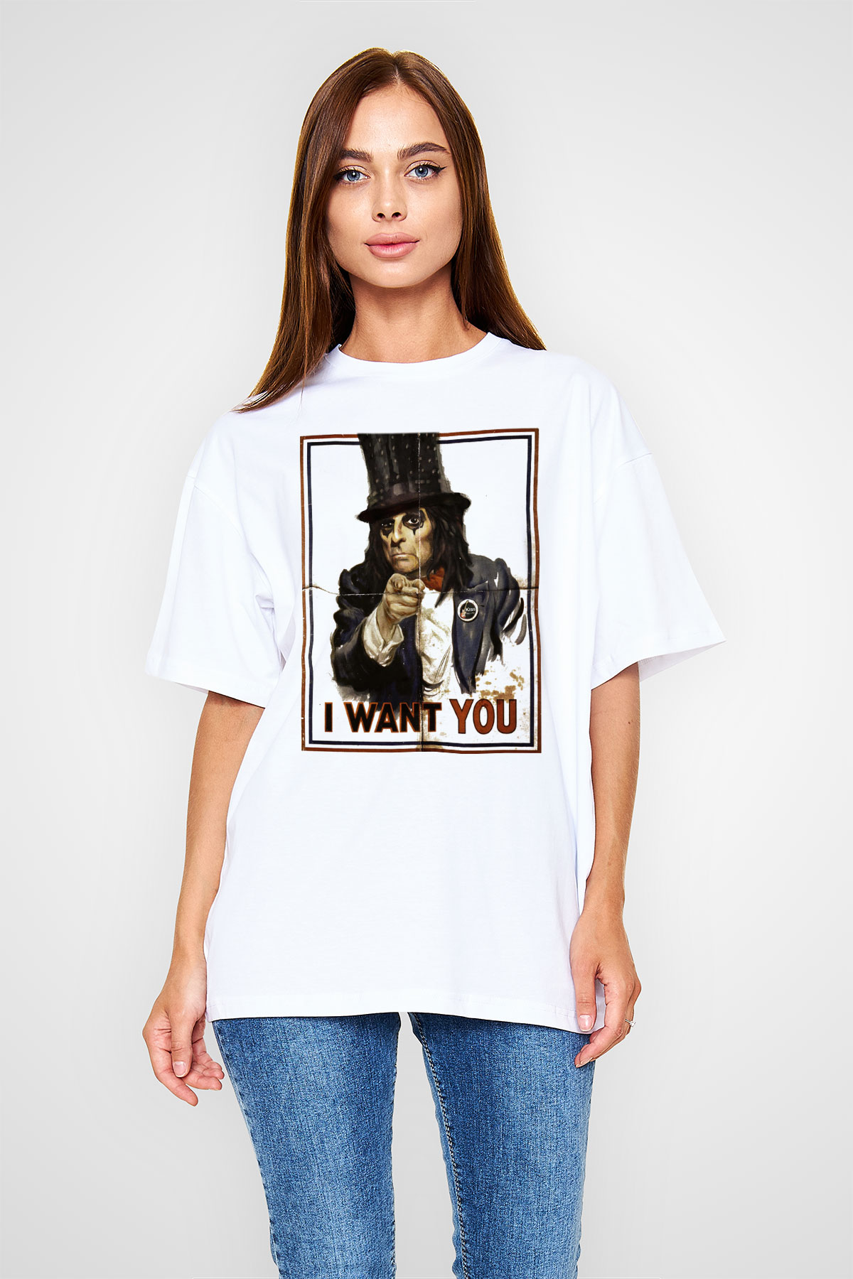 Alice Cooper Beyaz Unisex Oversize Tişört T-Shirt