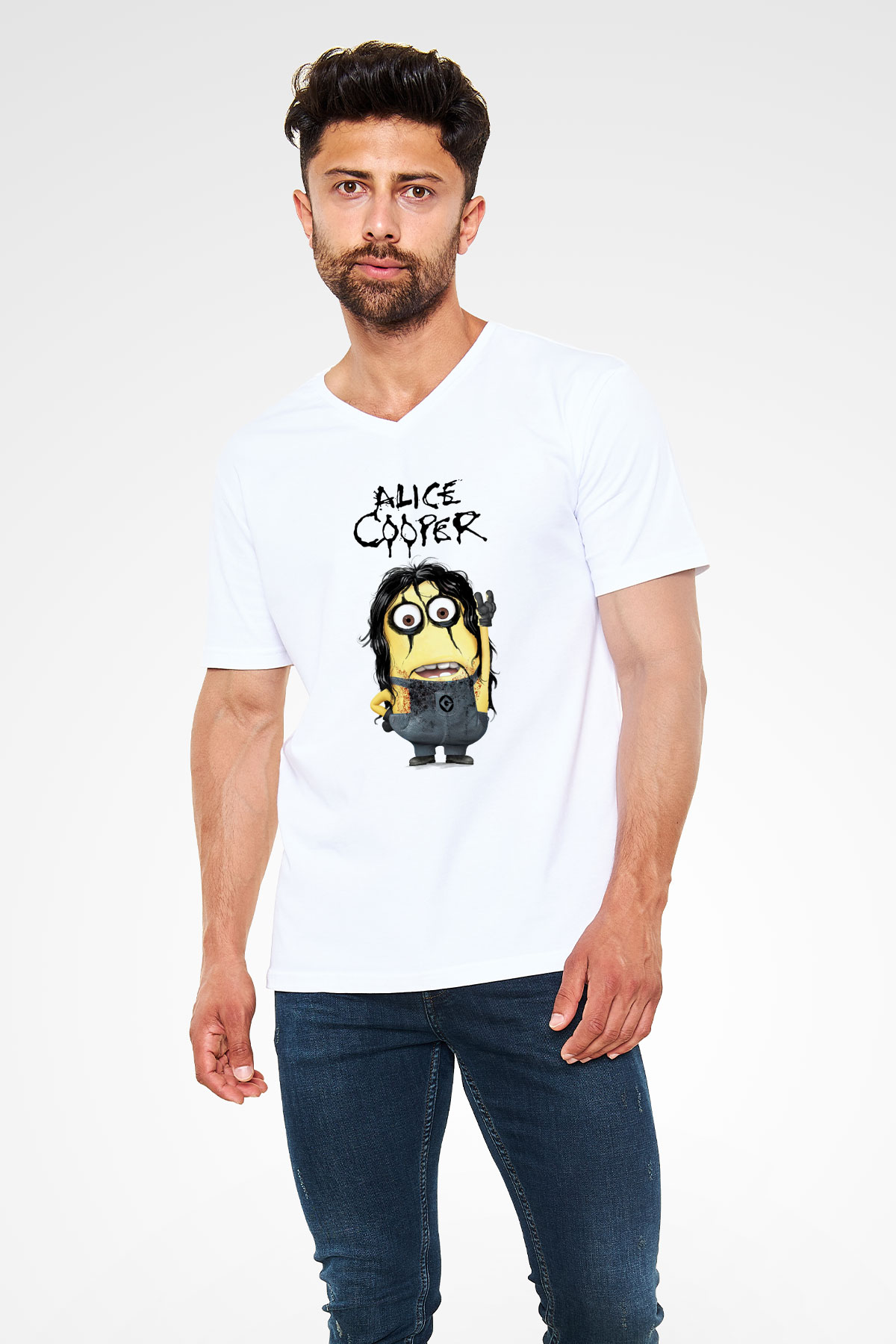 Alice Cooper Beyaz Unisex V Yaka Tişört T-Shirt