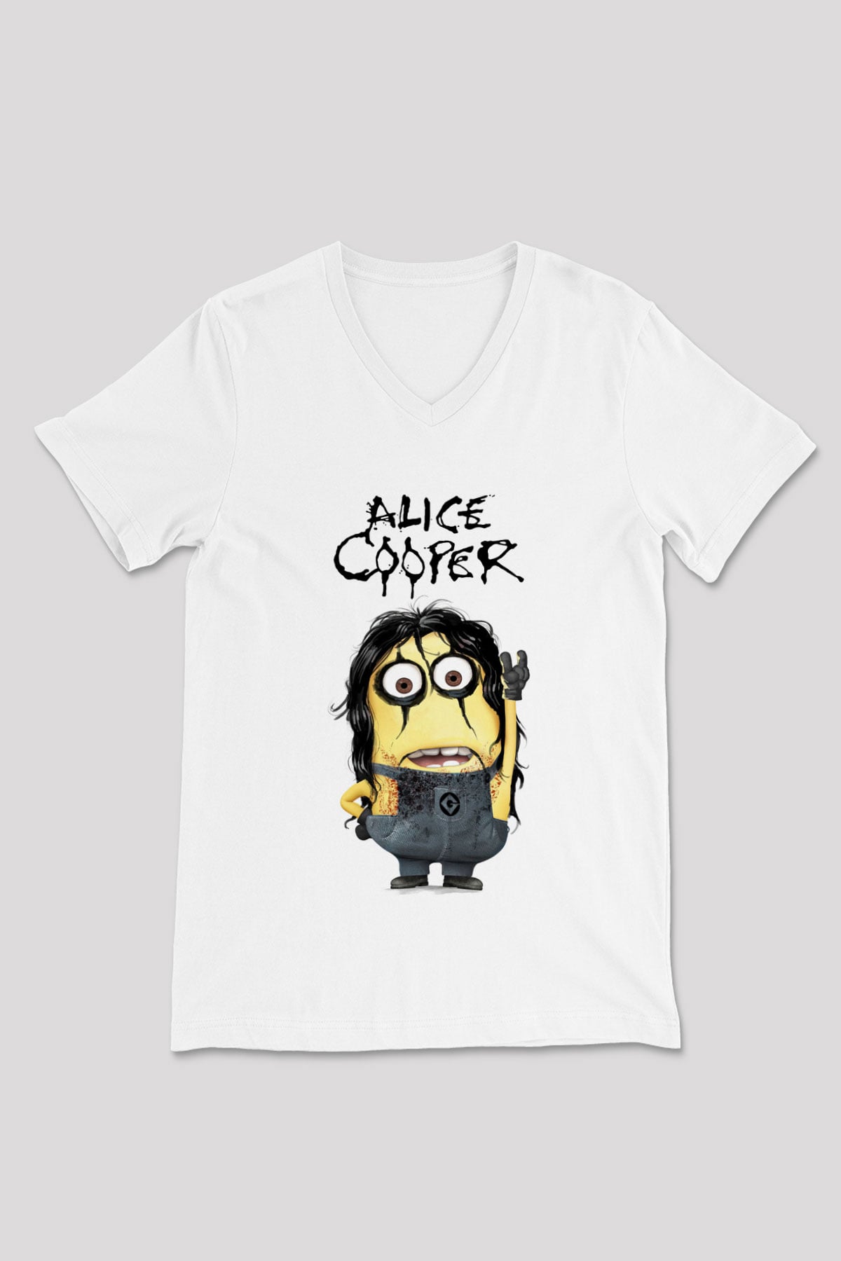 Alice Cooper Beyaz Unisex V Yaka Tişört T-Shirt
