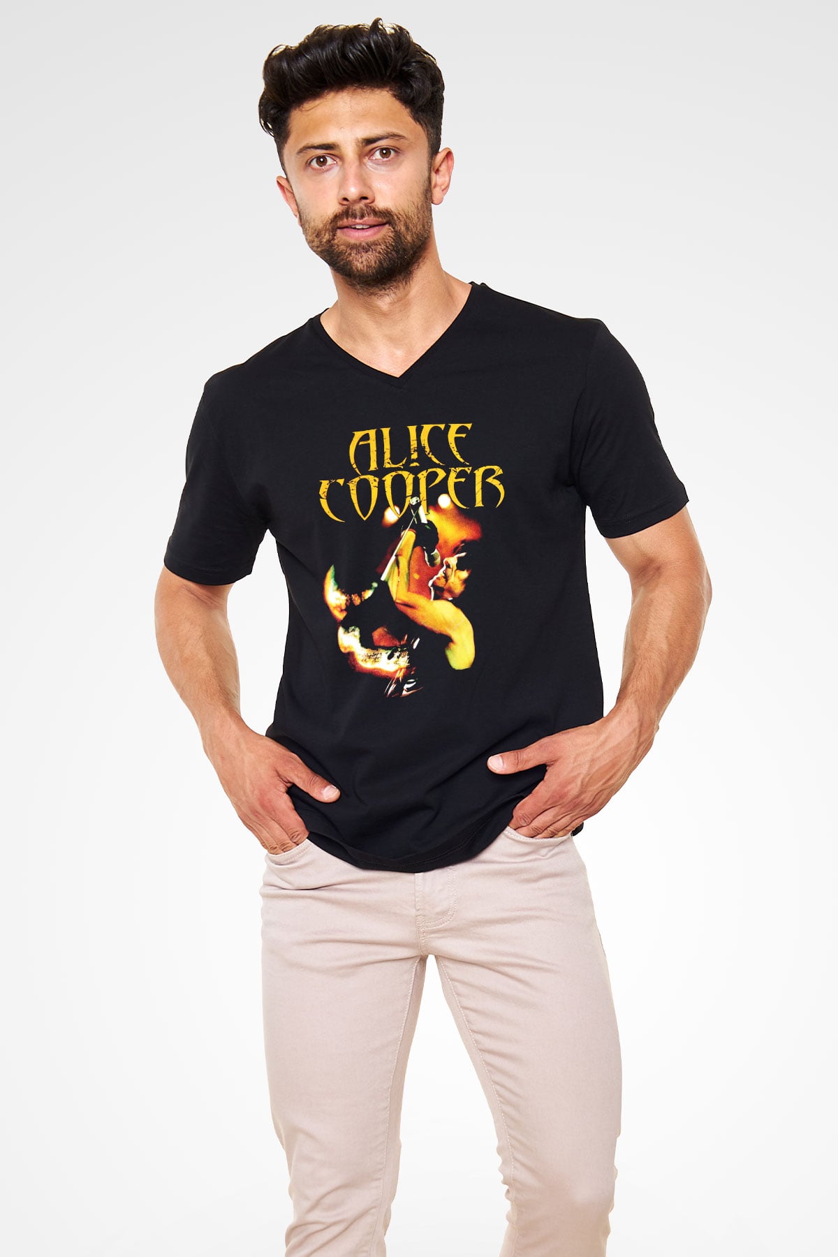 Alice Cooper Siyah Unisex V Yaka Tişört T-Shirt