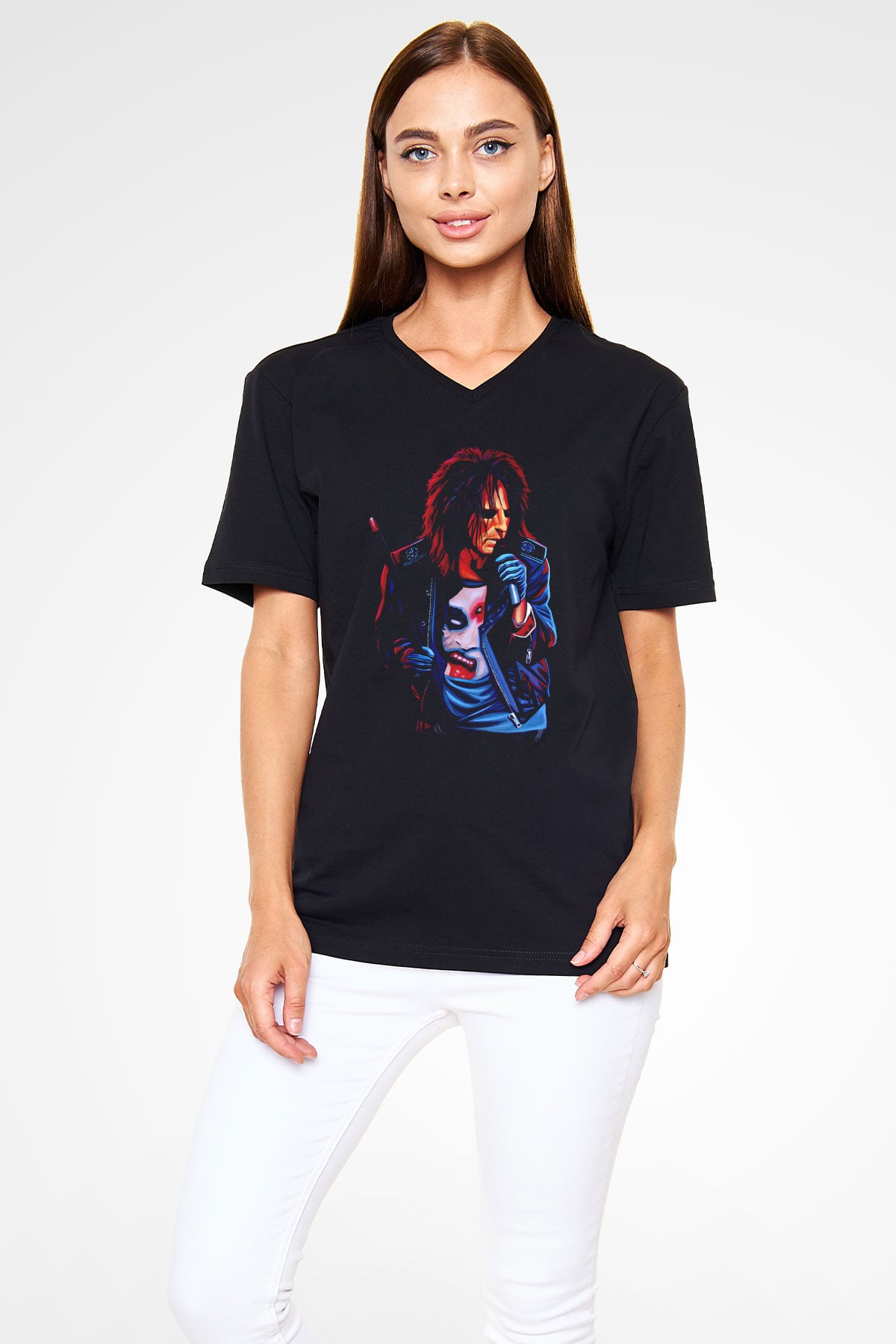 Alice Cooper Siyah Unisex V Yaka Tişört