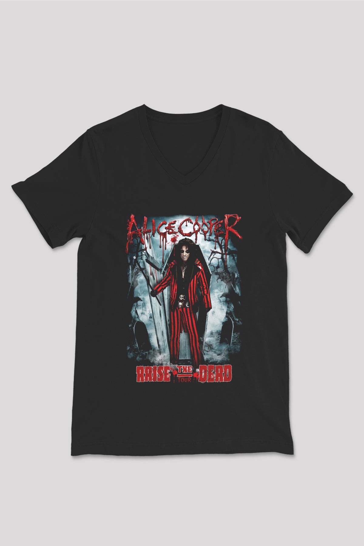 Alice Cooper Siyah Unisex V Yaka Tişört T-Shirt