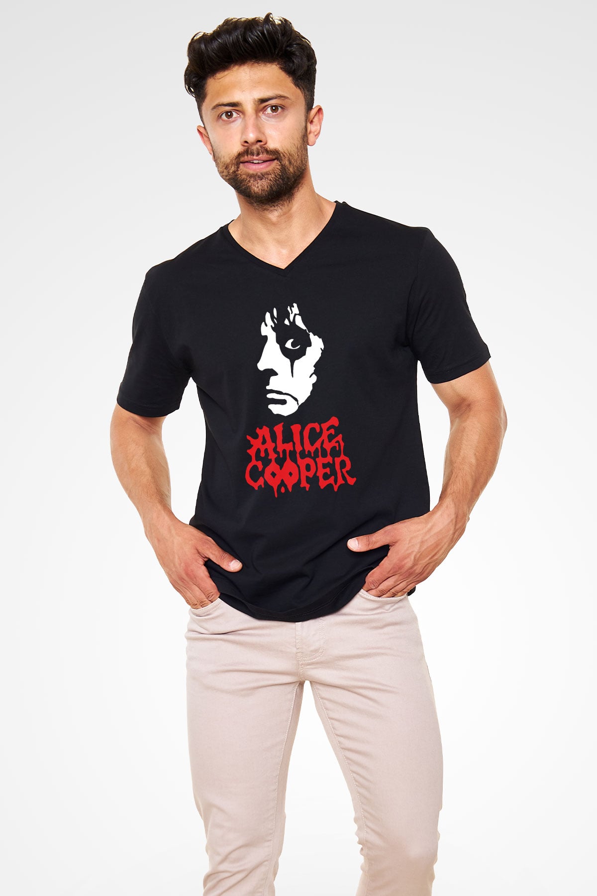 Alice Cooper Siyah Unisex V Yaka Tişört T-Shirt