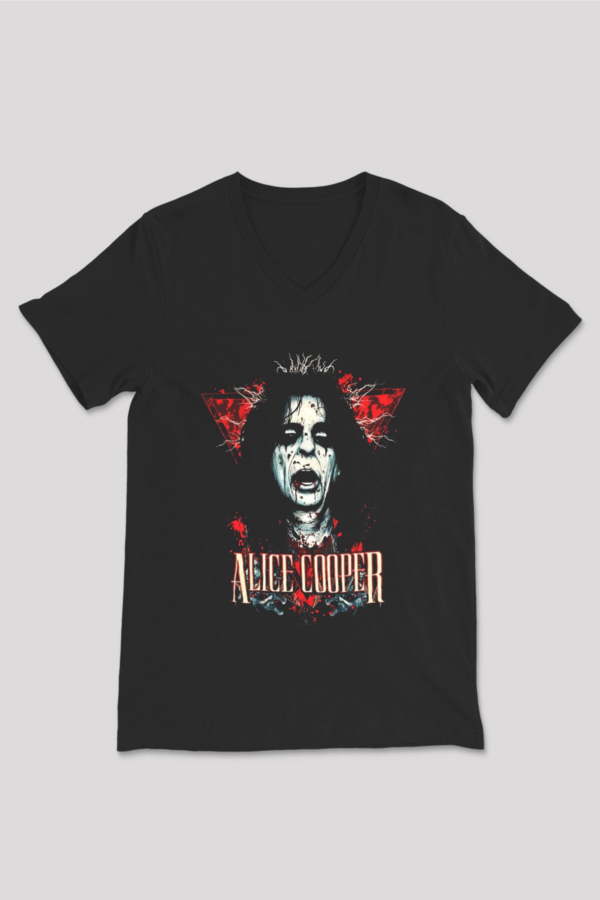 Alice Cooper Siyah Unisex V Yaka Tişört T-Shirt