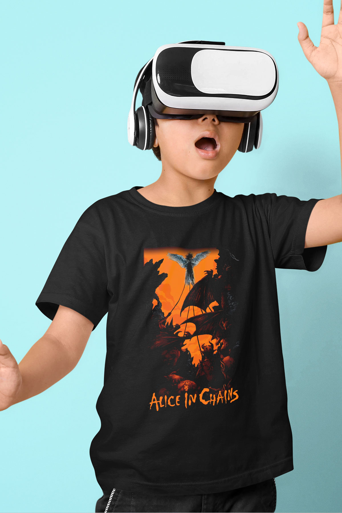 Alice in Chains Baskılı Siyah Unisex Çocuk Tişört