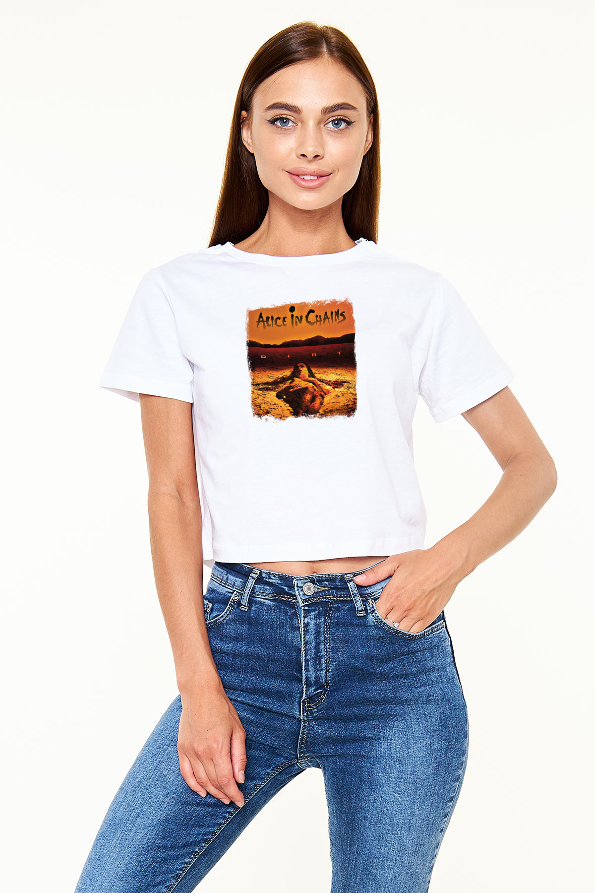 Alice in Chains Baskılı Unisex Beyaz Crop Top Tişört