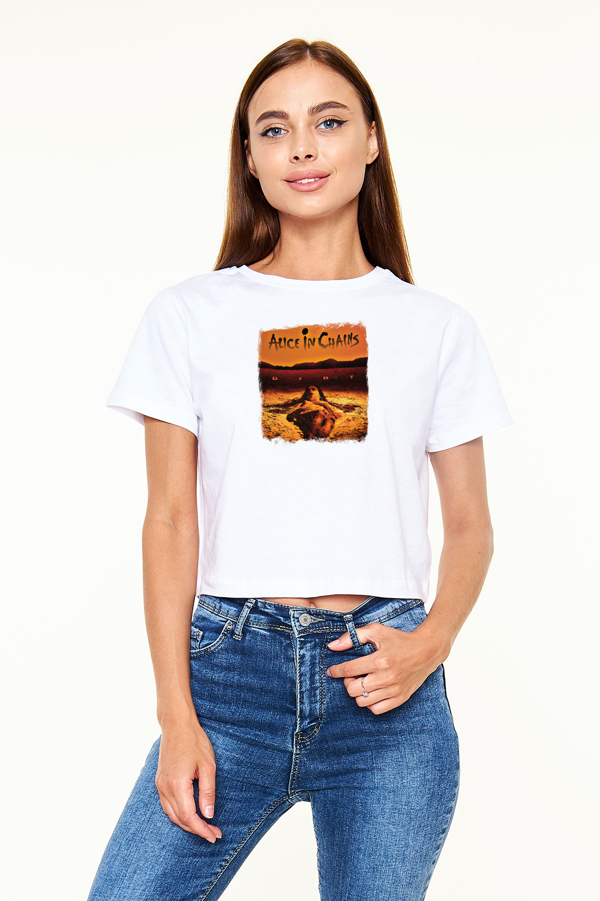 Alice in Chains Baskılı Unisex Beyaz Crop Top Tişört