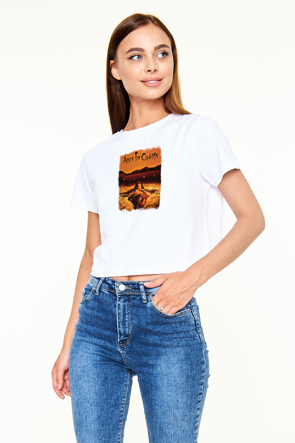 Alice in Chains Baskılı Unisex Beyaz Crop Top Tişört