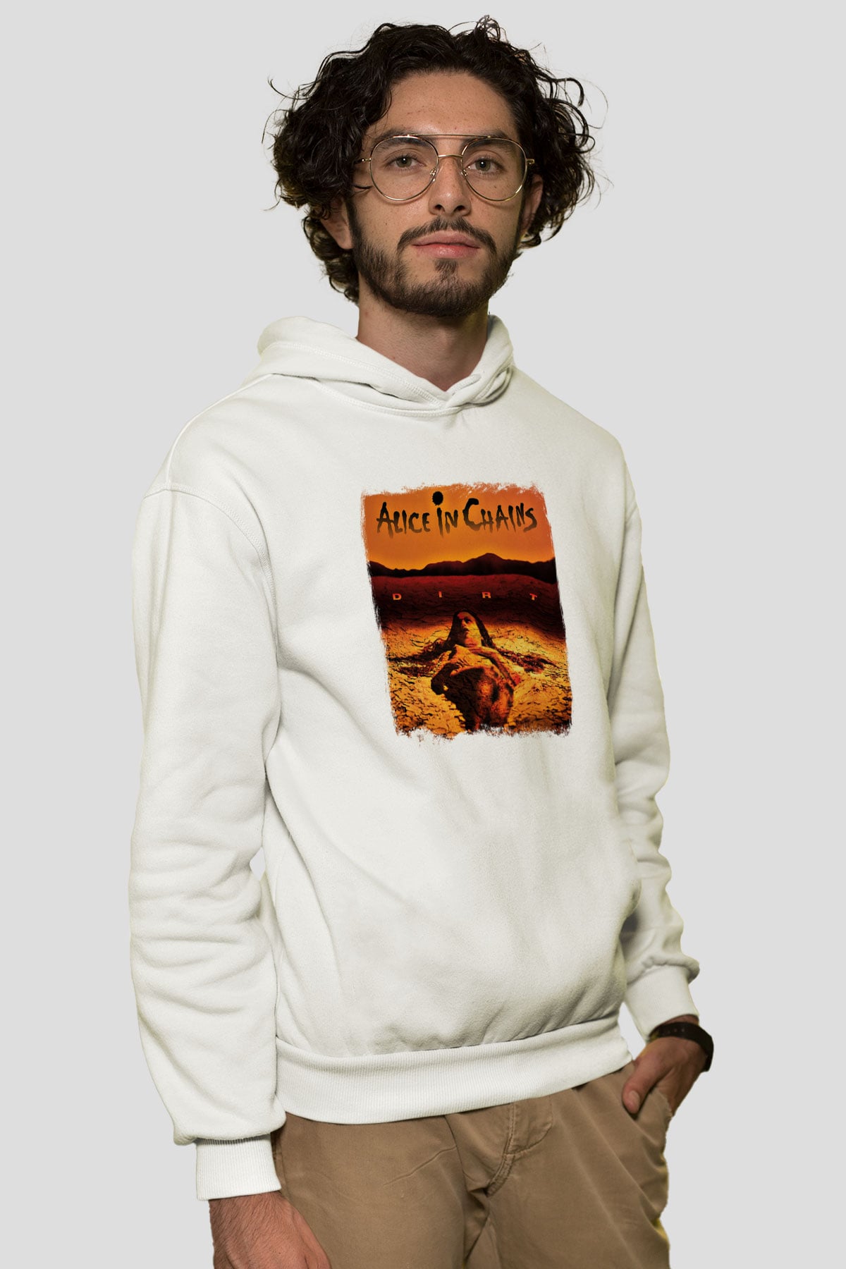 Alice in Chains Baskılı Unisex Beyaz Hoodie